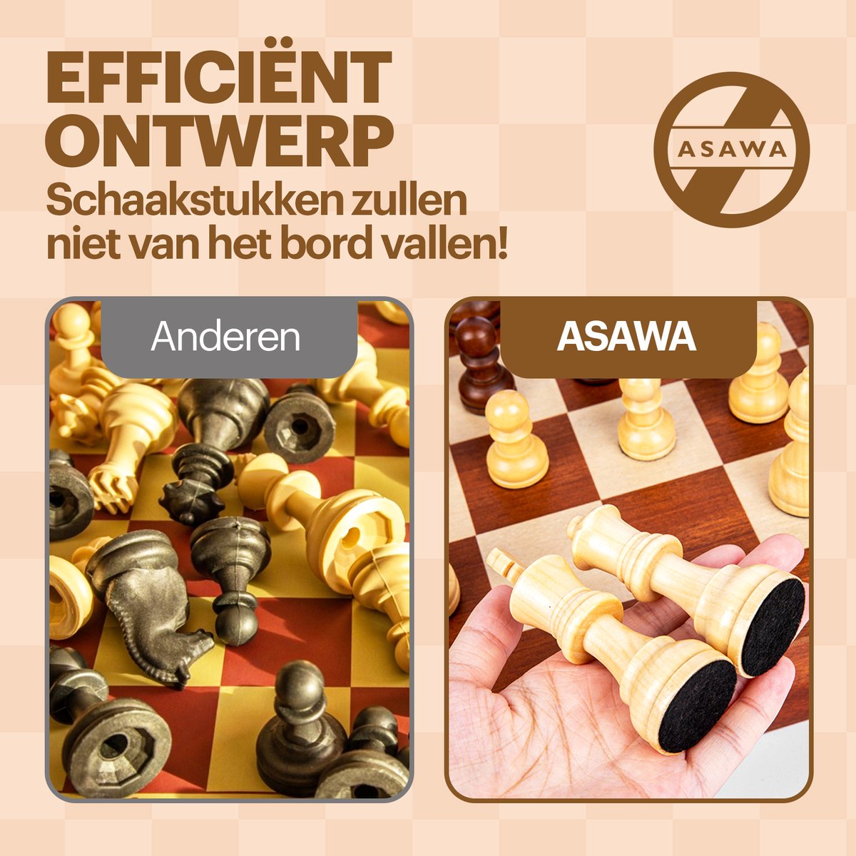 Asawa Schaakbord - Schaakspel XL met Schaakstukken - Chess - Magnetisch - Schaakset voor Schaken - 39x39cm - 2 Extra Koninginnen — afbeelding 7