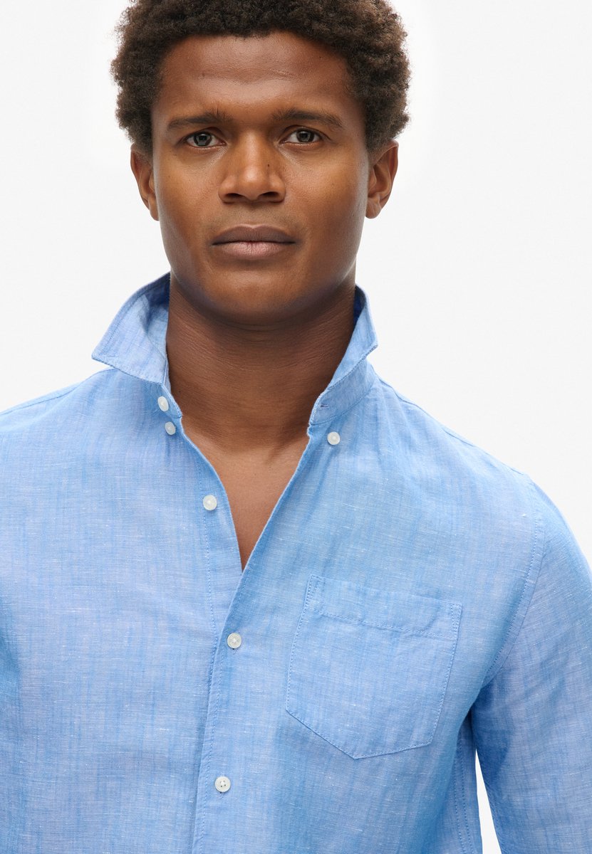Superdry Studios Linen Bd Overhemd Met Lange Mouwen 2XL Man Blauw
