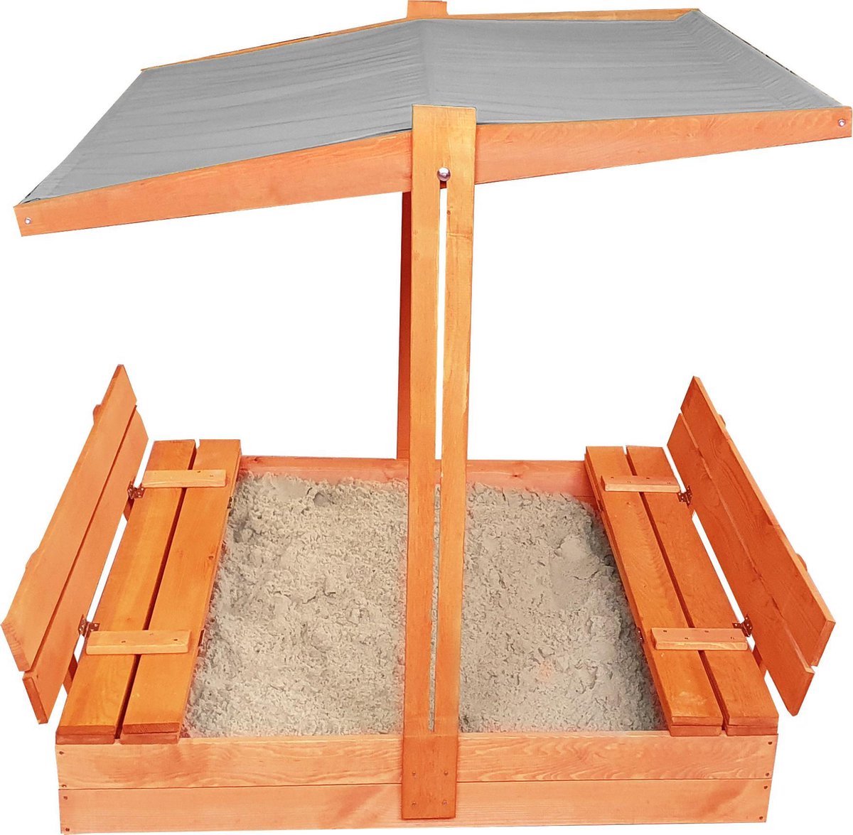 Afsluitbare XL Zandbak met Dak 140x140 cm – Gecertificeerd & Geïmpregneerd Hout | Incl. AFDEKZEIL, GRONDDOEK & Montagevideo | Voor 2-3 Kinderen | Grijs — afbeelding 10