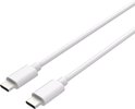 Twee witte USB-C naar USB-C kabels met connectors.