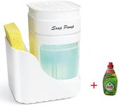 Zeepdispenser, vloeibare hand- en afwasmiddeldispenser en sponshouder met borstelhouder 3 in 1 aanrechtorganizer voor keukenbak (wit