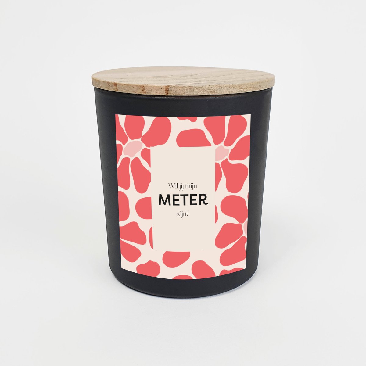 Geurkaars in glas - Meter vragen - Wil jij mijn meter zijn - Geurkaarsen geschenkset - Geurkaars - ZWART - Abstract pink flowers design