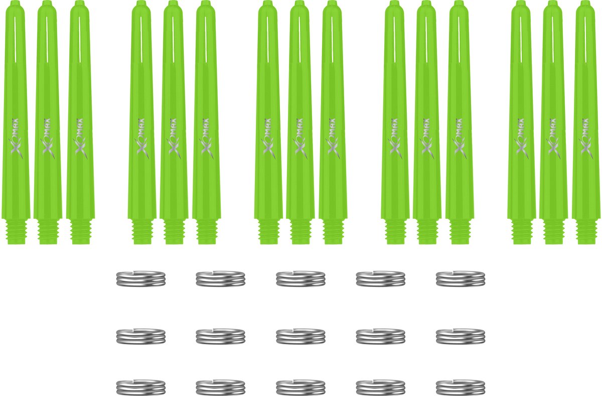 XQMax Dart Shafts - 5 Sets (15 stuks) - Inbetween - Groen - Plus Veerringetjes - Darts Shafts