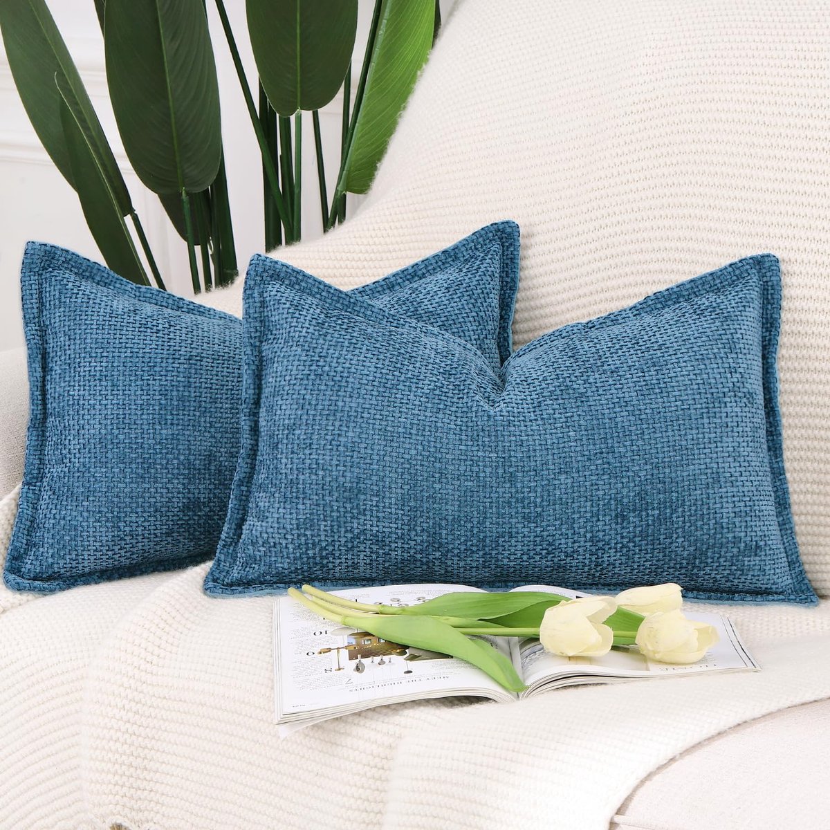 Unyqoos ® Zachte en Stijlvolle Set van 2 Decoratieve Kussenhoezen voor Woon- en Slaapkamer in Donkerblauw