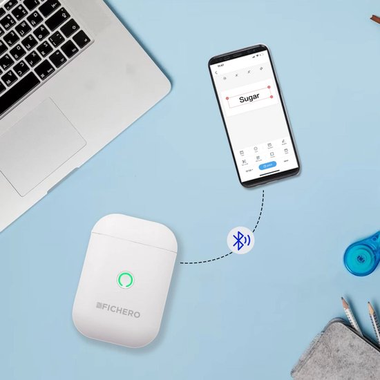 Provento | Fichero Label Printer | Inclusief 210 Labels | Zonder Inkt | Draadloos Bluetooth | Pocket Printer | Mini Printer