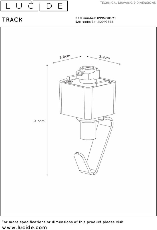TRACK FLORIS Spot Sur Rail - Système De Rail Monophasé / Éclairage Sur Rail - 1xGU10 - Noir (Extension