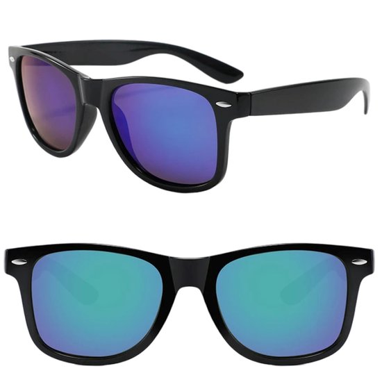 Fako Fashion® - 3x Zonnebril Zwart - Heren Zonnebril - Dames Zonnebril - Classic - UV400 - Zwart - Blauw/Groene Spiegelglazen - 3 Stuks van Fako Fashion® — afbeelding 2