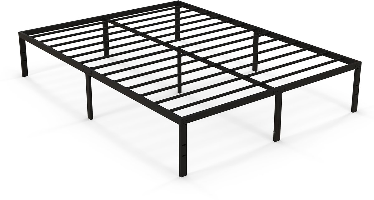 Costway Bed 160 x 200 cm, bedframe van metaal, bedframe, metalen bed, tweepersoonsbed, platformbedframe, hoogte 36 cm, opbergruimte onder het bed, eenvoudige montage zwart