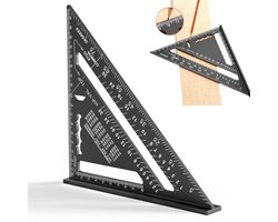 Timmermanshoek - aluminium liniaal - driehoekige timmerhoek 45 90 graden verdikt - hoge precisie meetgereedschap - voor timmerman - dakdekker - ingenieur (zwart)