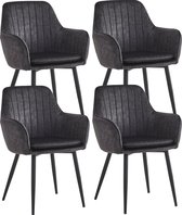 Bol.com Colenis® - Lavinia Eetkamerstoel - Set Van 4 - Antraciet - Adoré Velvet - Met armleuning aanbieding