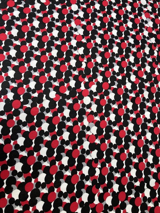 Coupon de jersey de Katoen à pois rouge noir blanc 150 cm x 150 cm