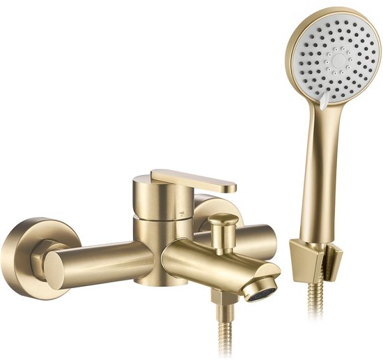 Badkraan Opbouw Boss & Wessing Gold Pro Met Staaf Handdouche Set Messing Mat Goud En Zwart 105576