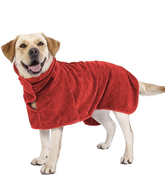 Ohpets® Hondenbadjas - Rood - XL (Ruglengte 70-80 cm) - Badjas voor Honden - Microvezel Hondenbadjas - Sneldrogend en Absorberend - Hondenhanddoek - Honden Badjas