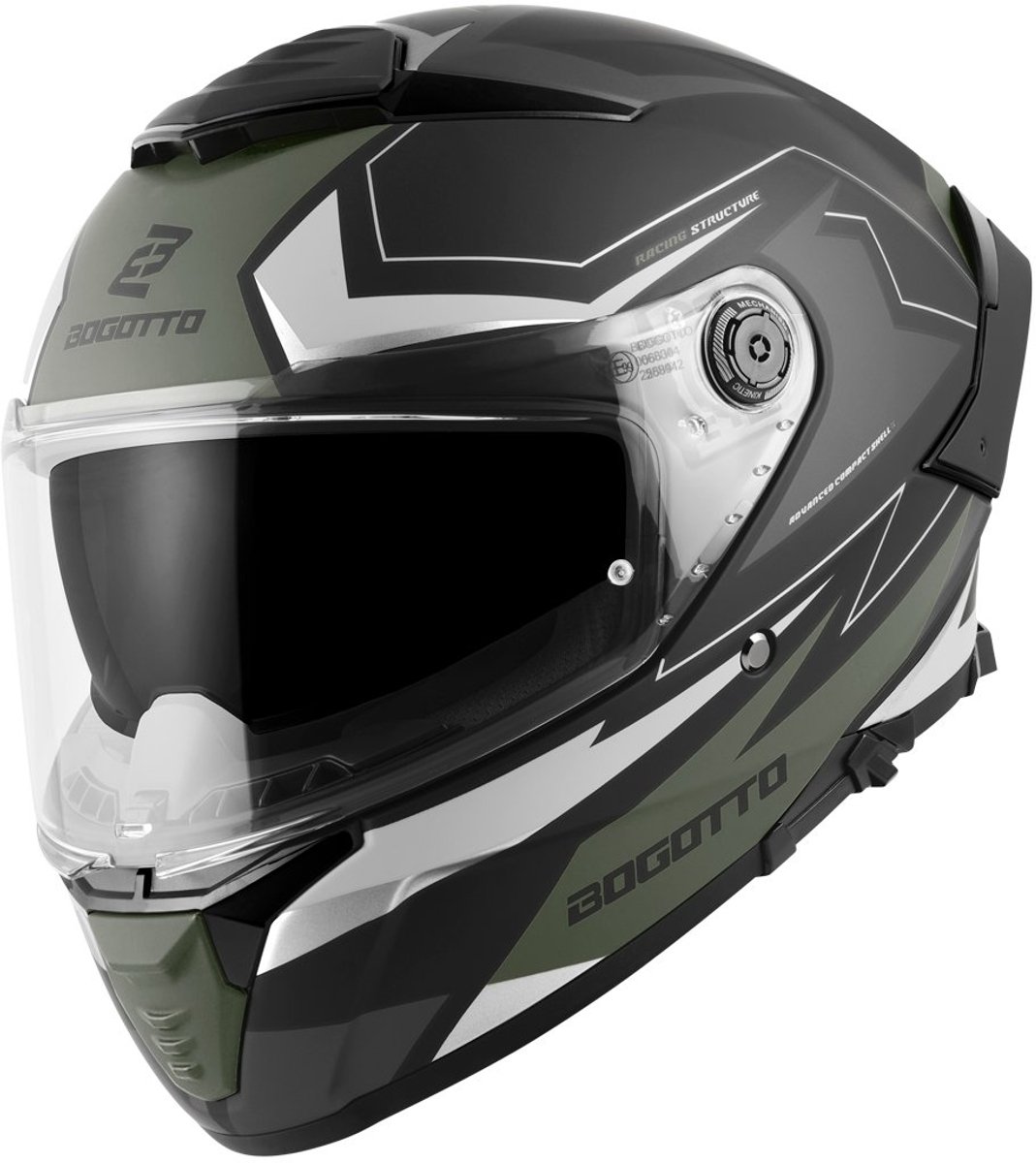 Bogotto FF118 Vilial Mat Zwart Groen Integraalhelm - Maat XXXL - Helm