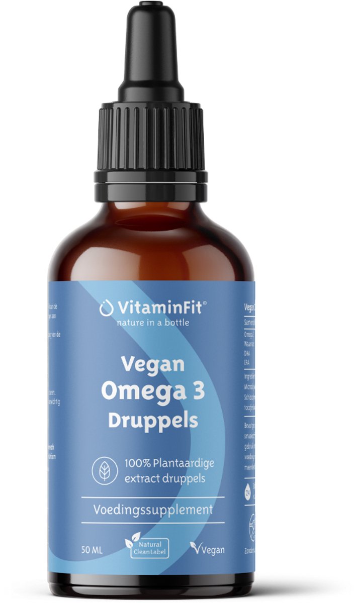 Goedkoopste VitaminFit Vegan Omega 3 Druppels - 100 Natuurlijk & Plantaardig - 50 ML - Rijk aan DHA en EPA - Vloeibaar - Visvrij!