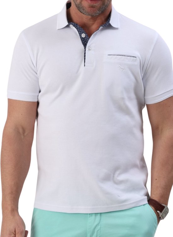 Polo Shirt heren - Met Borstzak - 100% Katoen - Heren Polo Shirt korte Mouw - Wit - maat XXL