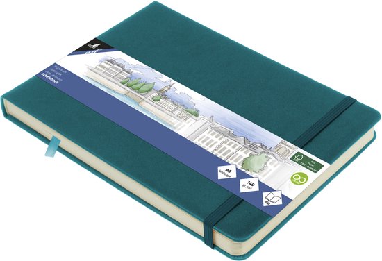 Foto: Kangaro schetsboek a5 landscape dark turquoise met elastiek en lint k 861314