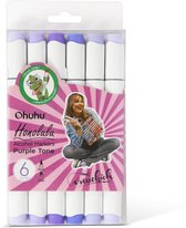 CreaChick X Ohuhu - Honolulu Brush & Chisel - Alcohol markers - 6 Purple Tone kleuren