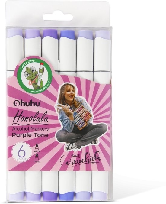 Creachick X Ohuhu Alcohol markers Brush & chisel set van 6 – Purple Tone