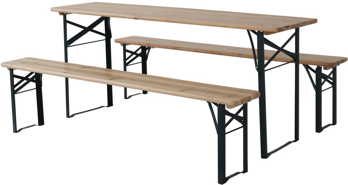 Tuintafel met 2 banken brasserie inklapbare tafel outdoor "Lisbonne" - 176 x 46 x 75 cm - Bruin - kastanjebruin