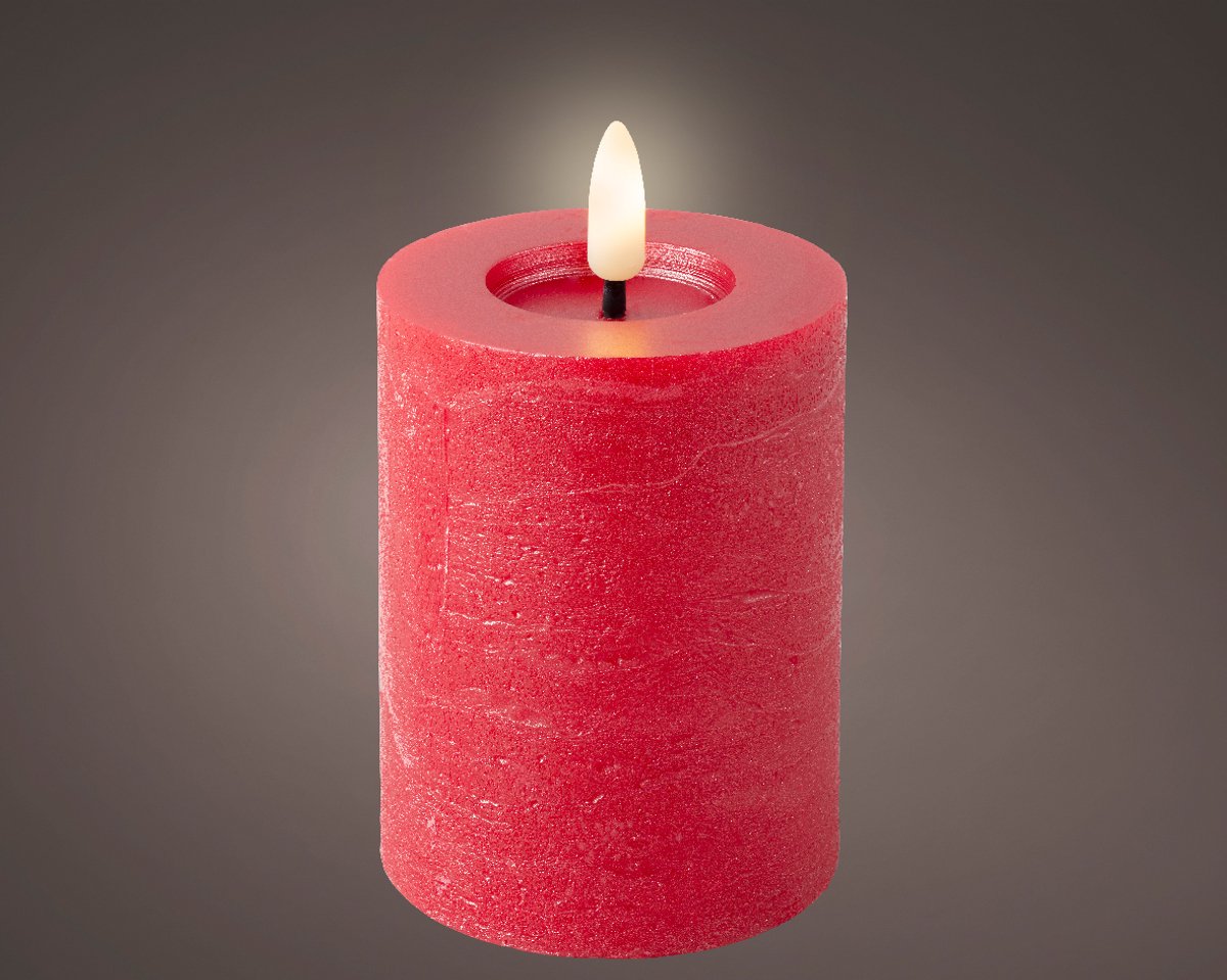 Lumineo LED Wax Kaars Kerstrood – Vlameffect – Timer – Ø7x11,2 cm rood,wit
