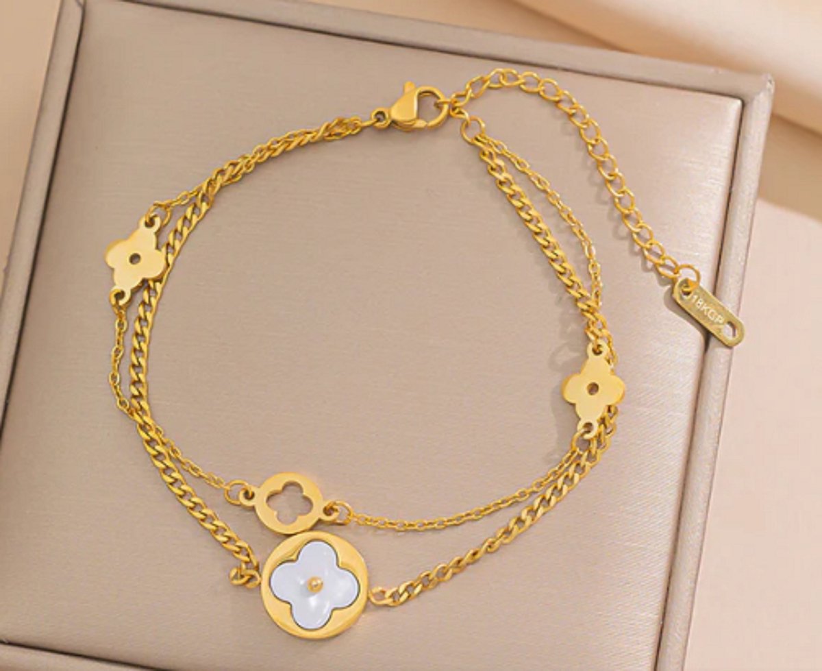 armband inspired klaver kleur goud - clover - stainless steel - luxe cadeau - nikkelfree