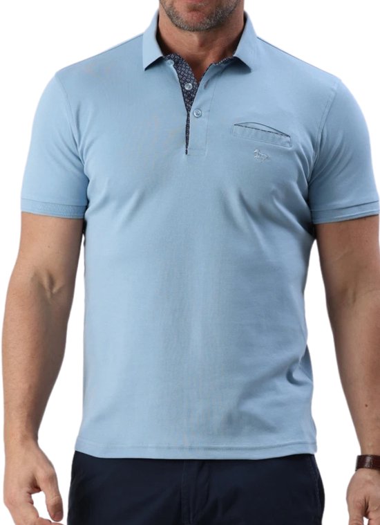 Polo Shirt heren - Met Borstzak - 100% Katoen - Heren Polo Shirt korte Mouw - Blauw - maat M