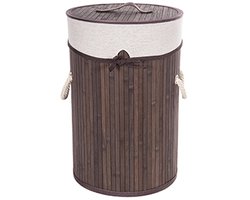 CM Wasmand - stof met hout look - met deksel - opvouwbaar - bruin - 28 x 42 cm