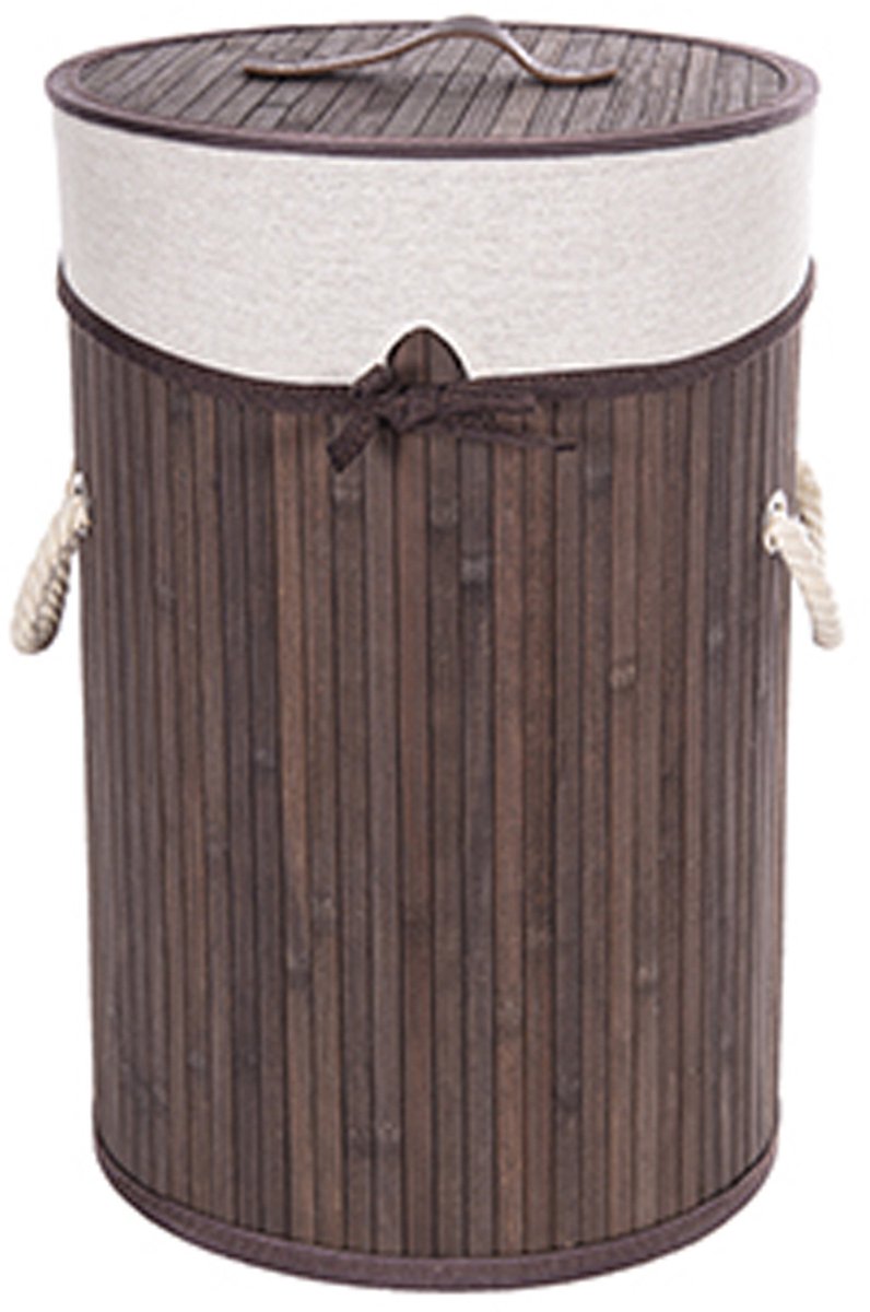 CM Wasmand - stof met hout look - met deksel - opvouwbaar - bruin - 28 x 42 cm
