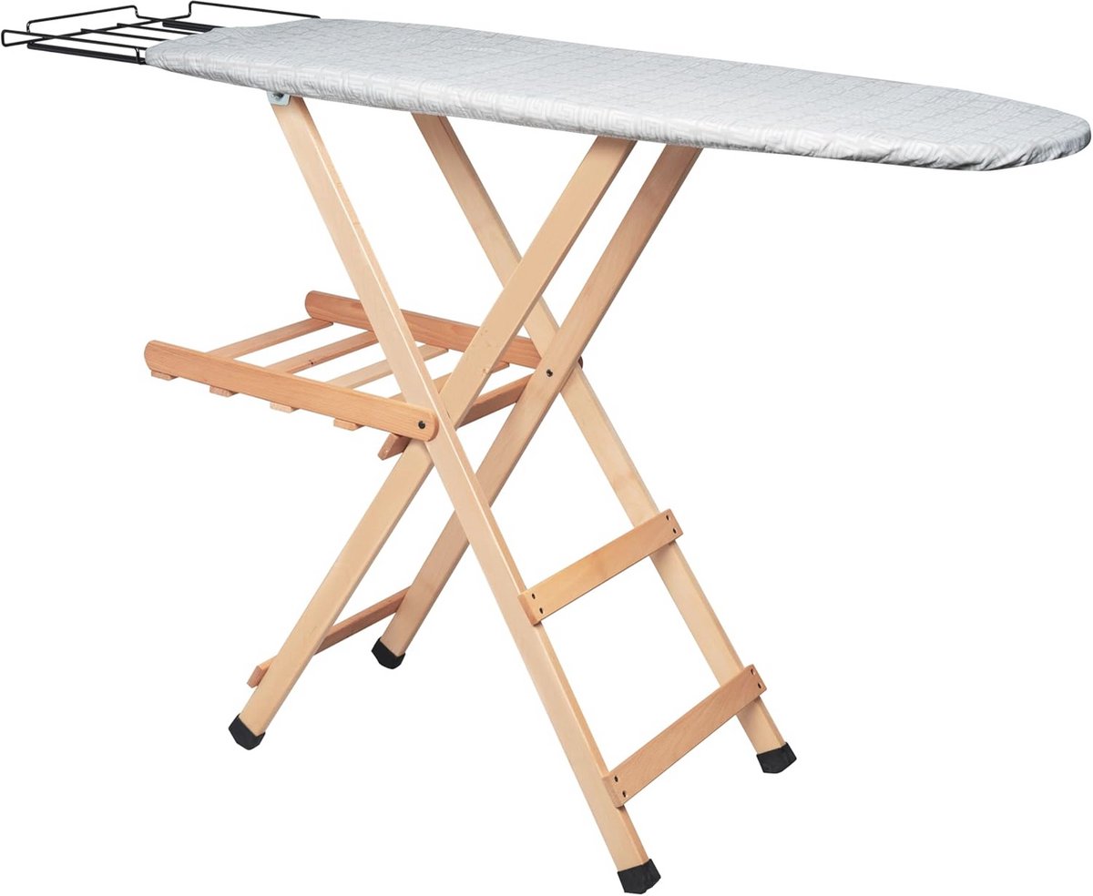 Opvouwbare strijkplank van massief beukenhout met ademende gaten - 143 x 37,5 x 93,5 cm