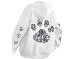 Hoodie pootjes - dierenpootjes - katten - honden - kat - poes - hond - fleece - vest - sweater - outdoor trui - trui - pootafdrukken - capuchon - maat M