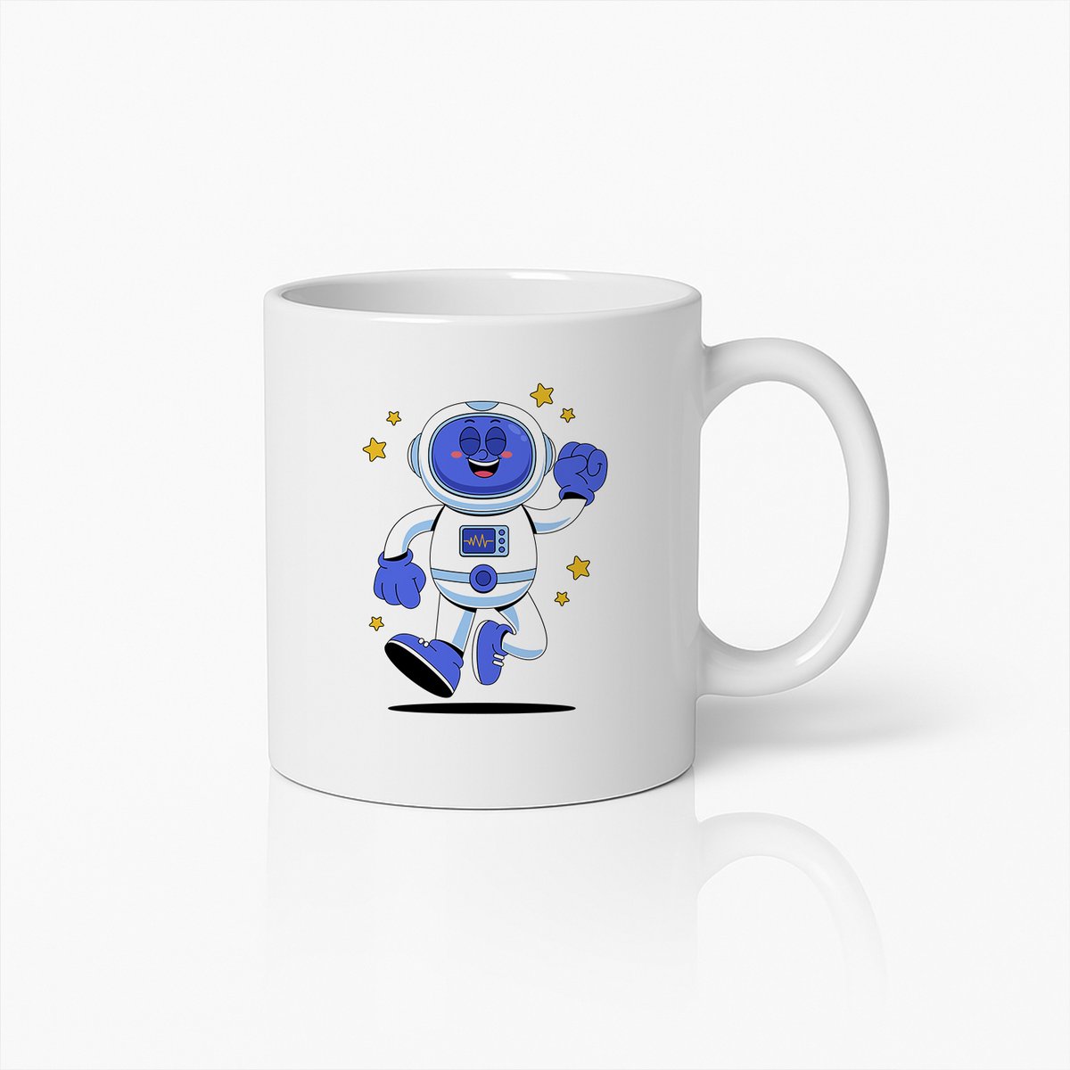 Blije Blauwe Robot Astronaut Mok – Leuke Ruimte Thema Koffiebeker