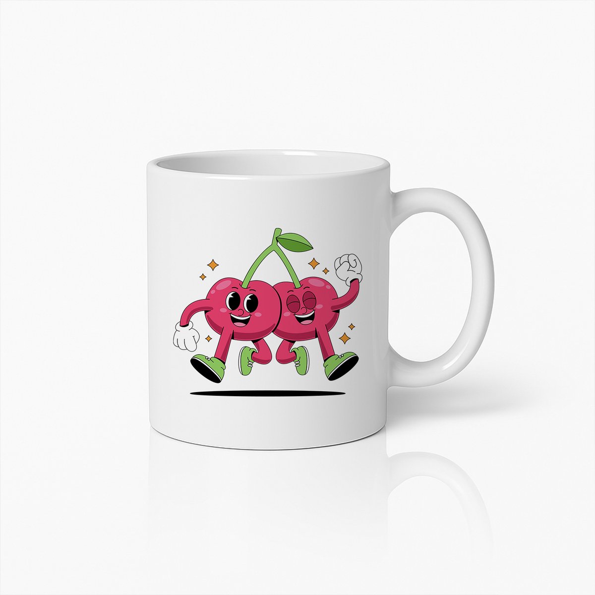 Schattige Dansende Kers Duo Mok – Leuke en Speelse Cartoon Koffiebeker