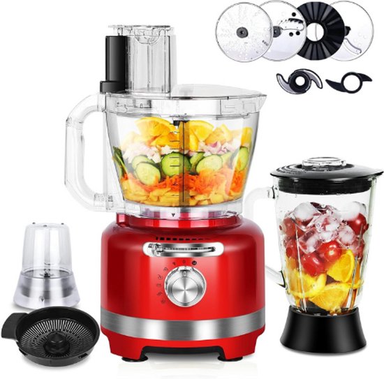 Homtone 10-in-1 Electric Food Processor, 1000 W, Glass Mixer 1.5 L, 3 L Bowl, Slicing, Chopping, Grating, Mixing, Puree, Dough, 6 Settings, Home Use, White