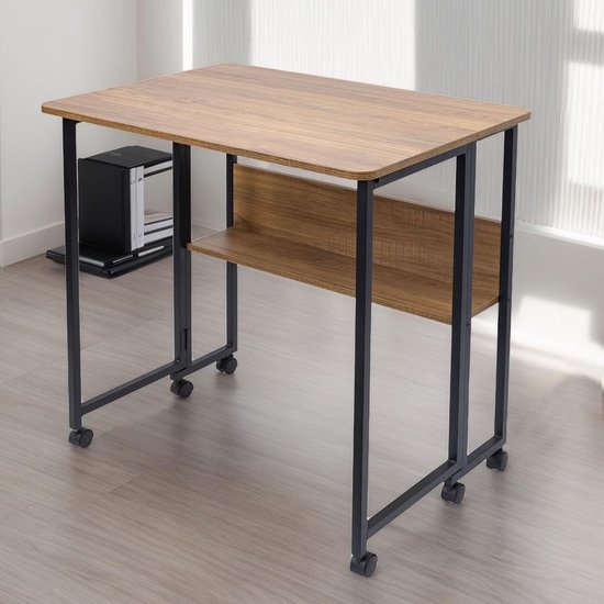 HOMCOM mobiele tafel klaptafel met wielen bureau bijzettafel opbergruimte | Netherlands