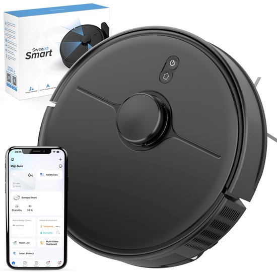 Sweepo® Smart Robotstofzuiger met Dweilfunctie – Met Laadstation – LiDAR Navigatie – Met App – Voor Huisdieren – Automatisch Hervatten