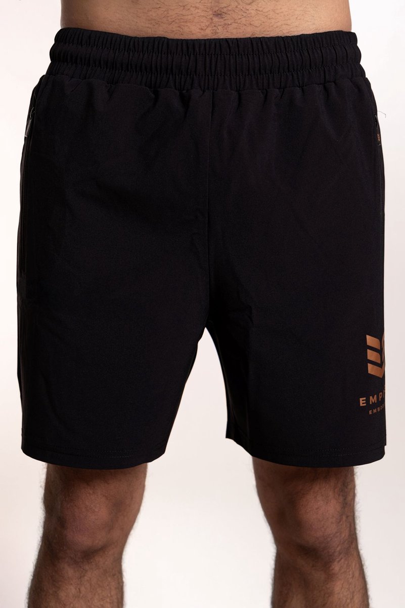 Empire Embodied Herkules Sportbroek Heren Kort - Fitness Short met Ritszakken en Trekkoord - 95% Gerecycled Polyester - Zwart - Maat XL