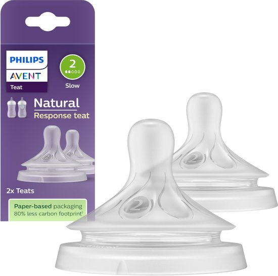 Philips Avent Réflexe de succion naturel - Vitesse 0+ Mois, Lot de 2 - SCY962/02 - Tétines de bouteille