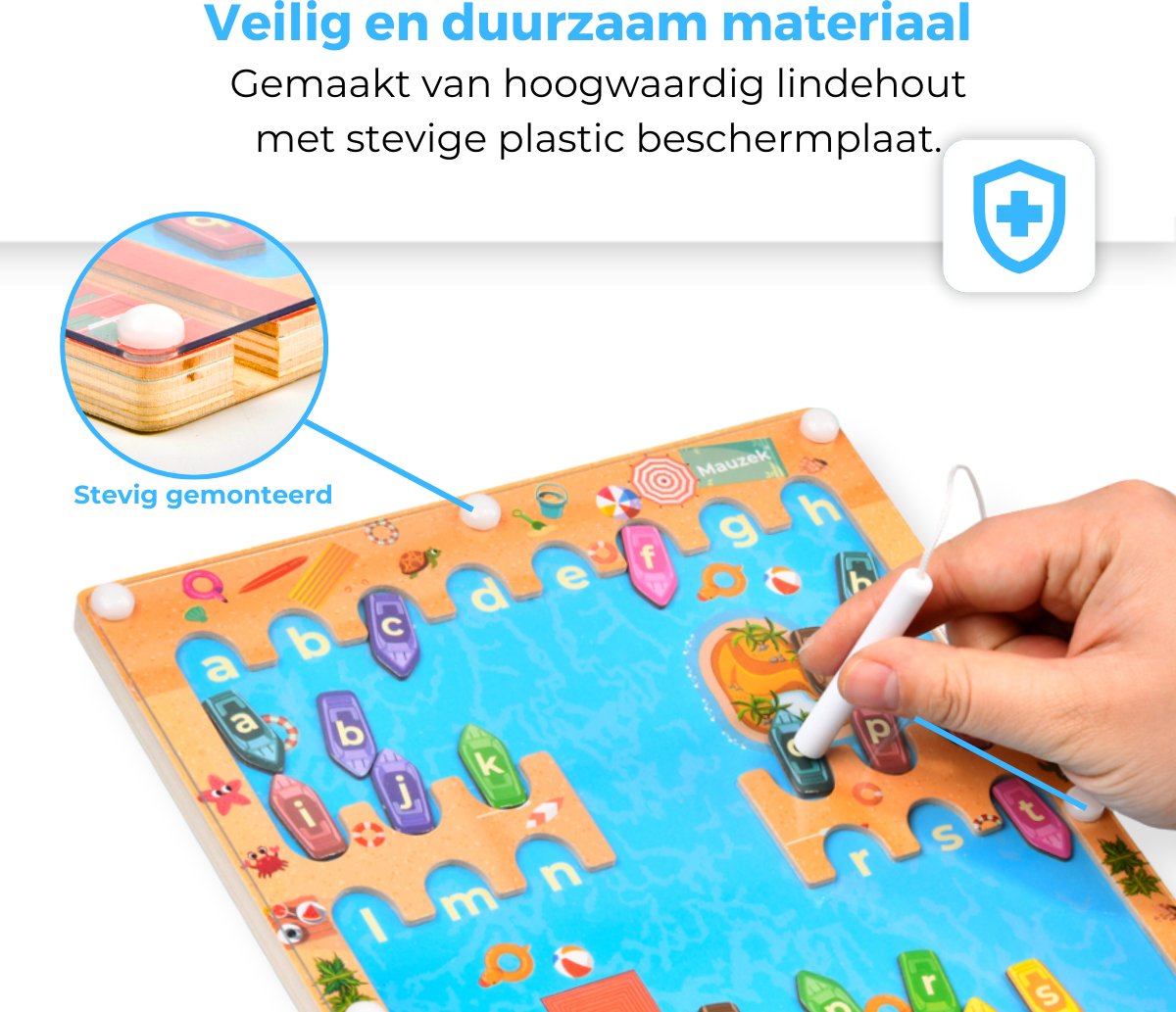 Mauzek® Magnetisch Doolhof Alfabet – Montessori speelgoed – Letters leren – Houten speelgoed – Magneetspel – Sensorisch speelgoed – Activiteitenbord – Magnetisch spel – Peuter – Voor onderweg – Jongens – Meisjes – 3 jaar – 4 jaar – 5 jaar – 6 jaar — afbeelding 4