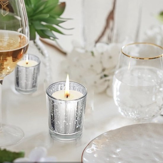 waxinelichthouder - 8 per set - kerstcadeau - glas - zilver - woon decoratie - sfeerverlichting - kaarsenhouders - theelichten houder - cadeautje - decoratie wonen