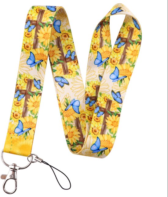 Foto: Travel cords keycord vlinders en zonnebloemen stevig lanyard sleutelhanger sleutelkoord met telefoonkoord sleutels