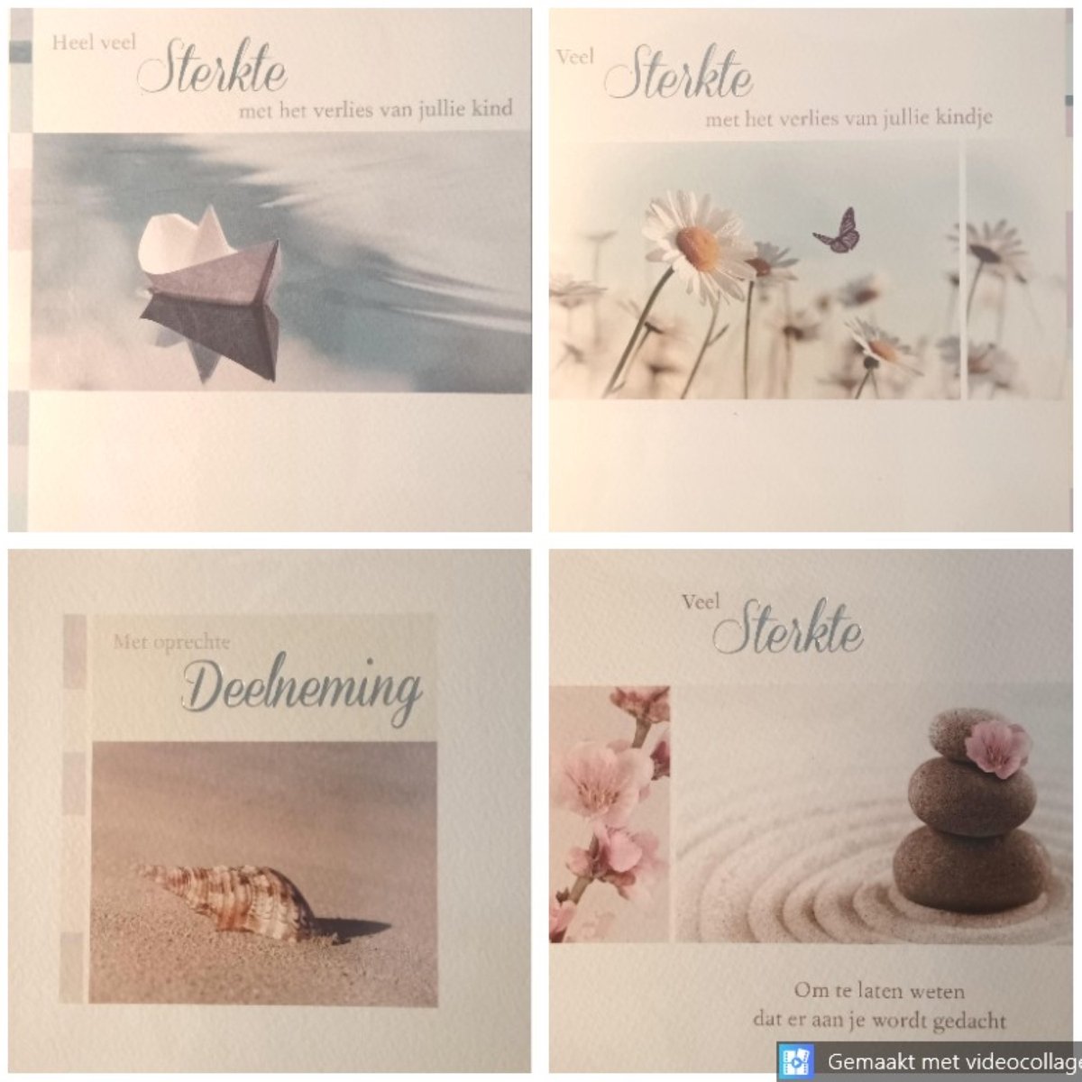 4 Luxe Deelneming Condoleance Kind Wenskaarten - 4 Motieven - Oprechte Deelneming - Condoleance Child - Sterkte - Sterfgeval - Paperclip Cards - Met Envelop - 13.5x13.5cm - Vierkant - Beileid Kind - Condolence Enfant