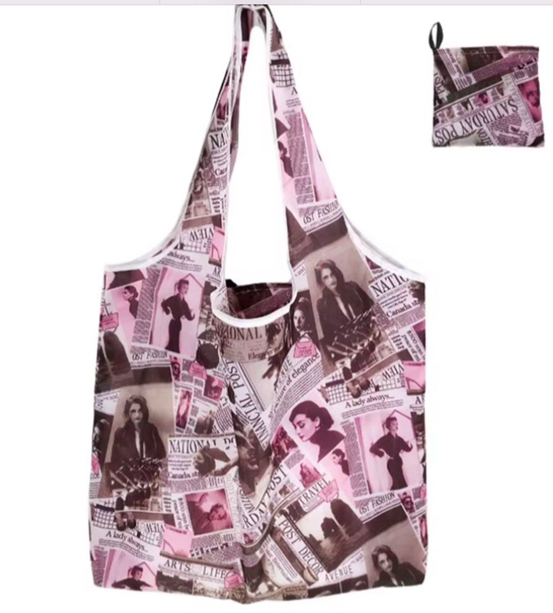 Opvouwbare Polyester Boodschappentas Shopper 40x60 cm – Duurzame Herbruikbare Tas Lichtgewicht Met Print in Etui dessin morning paper — cadeau in Cadeau-ideeën - foto 2