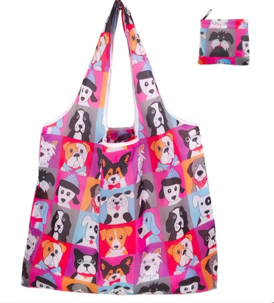 Opvouwbare Polyester Boodschappentas Shopper 40x60 cm – Duurzame Herbruikbare Tas Lichtgewicht Met Print in Etui dessin dogs allowed