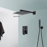 Douchekraan - Douchepaneel - Regendouches - Inbouw Douchekraan Systeem - Douche – 2-Weg Regendouche Set - met 8 inch Douchekop & Thermostatische Mengkraan - Zwart
