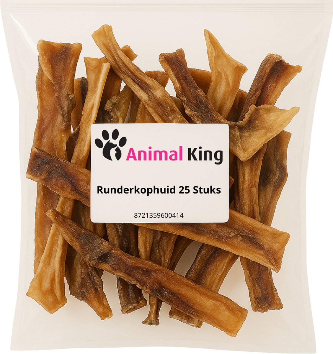 Animalking Runderkophuid voor Honden - Kophuid Hond - Hondensnacks Gedroogd - Kauwbotten Hond - 25 Stuks