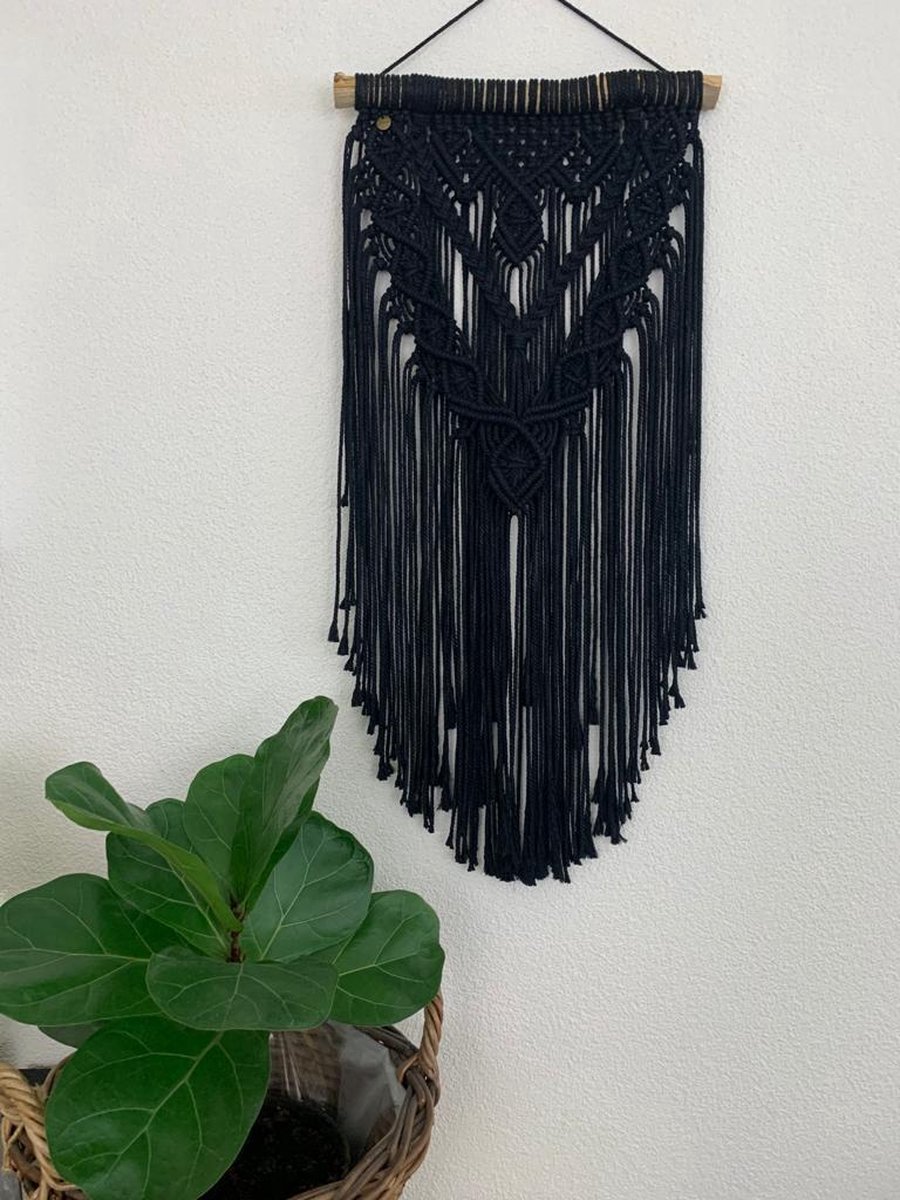 Macramé Wandkleed - Boho stijl - Interieur - Wandhanger - Muurdecoratie - Zwart