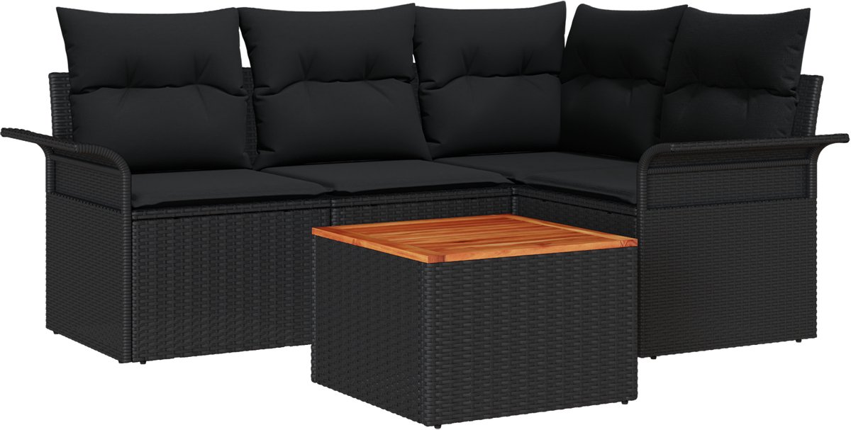 vidaXL - Tuinbank - Set - met - opslag - 5 - pcs - Zwart - poly - rattan