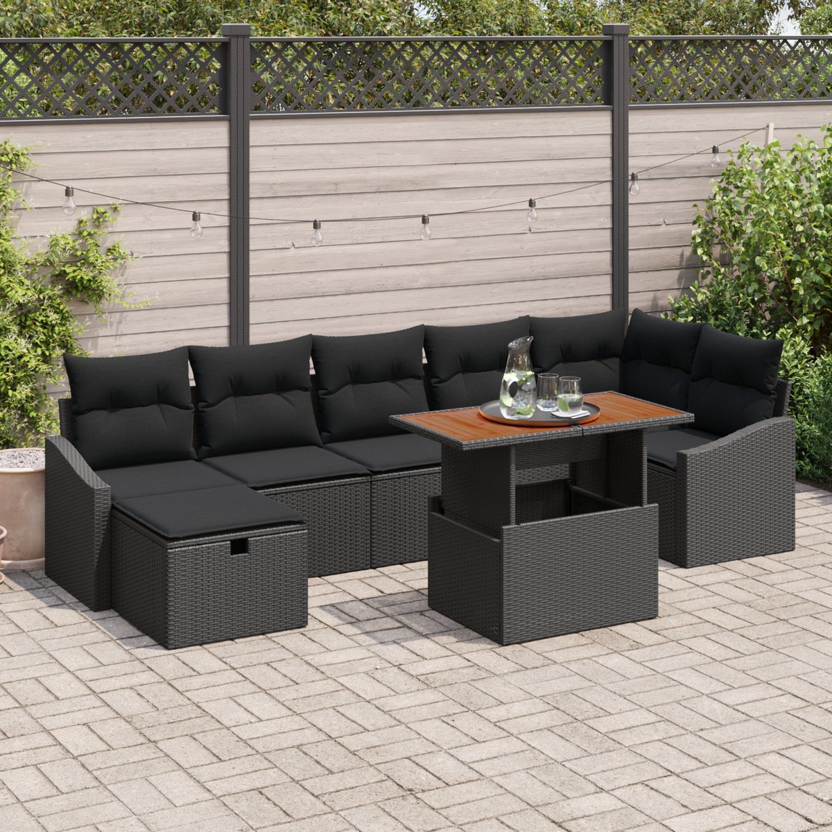 vidaXL - Tuinbank - Set - 8 - pcs - Zwart - poly - rattan