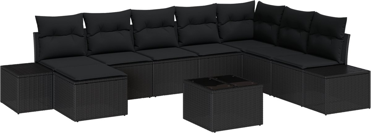 vidaXL - Tuinbank - Set - met - kussen - met - opslag - 8 - pcs - Zwart - poly - rattan